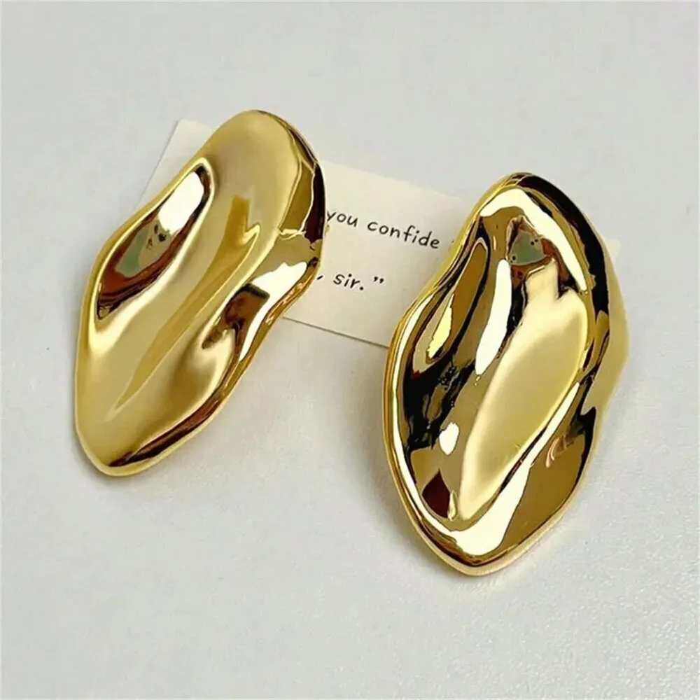 Gold Women's Irregular Unique Metal Stud Earrings